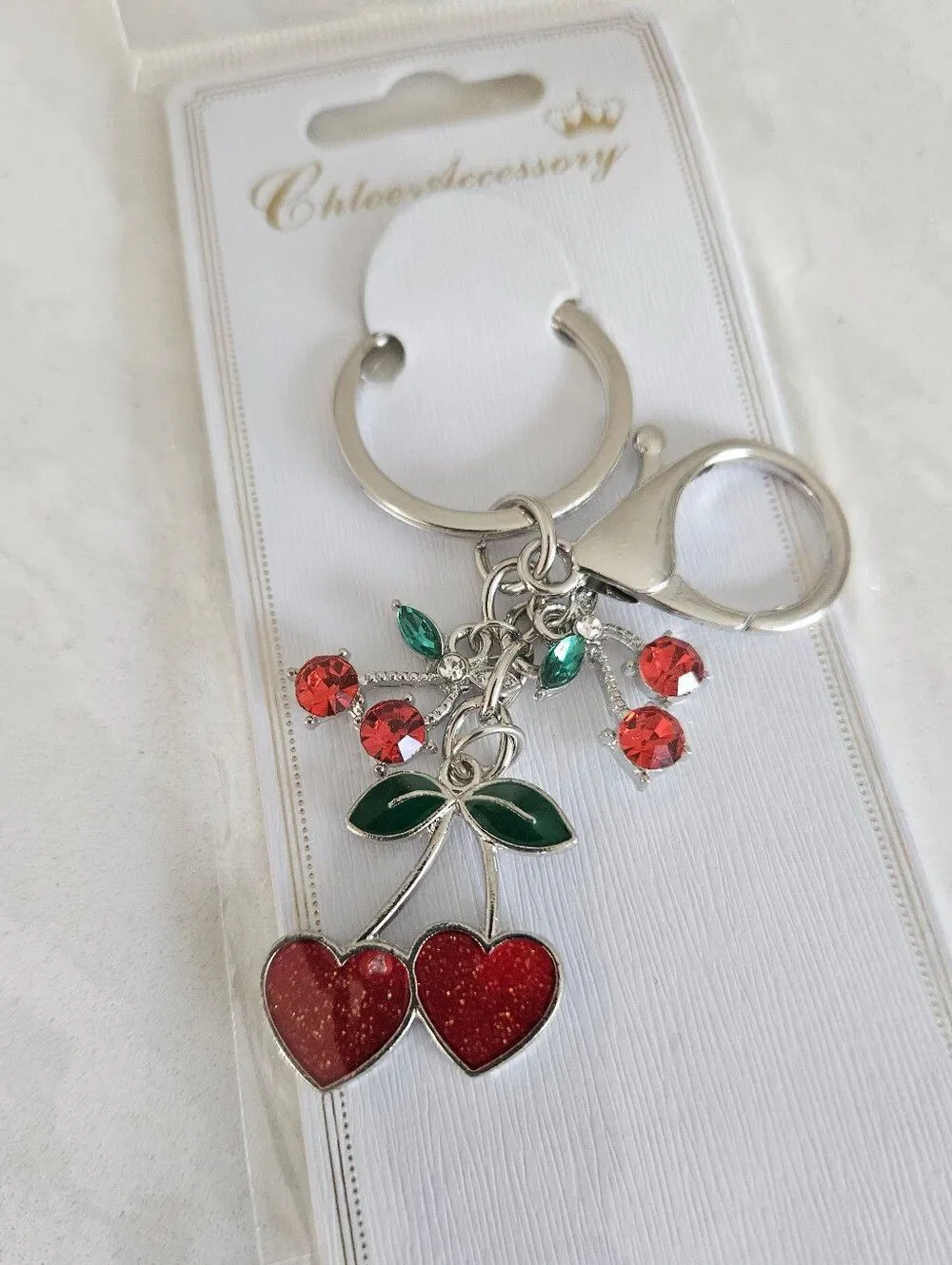 Red Cherry Heart Keychain Charm